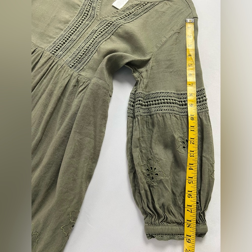Tommy Bahama Olive Green Linen Viscose Eyelet Boho Peasant Dress - Picture 13 of 14